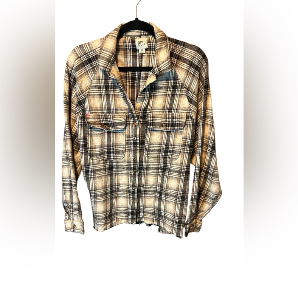 BDG Urban Outfitters Plaid Flannel Shirt Small Oversized Grunge Raw Hem